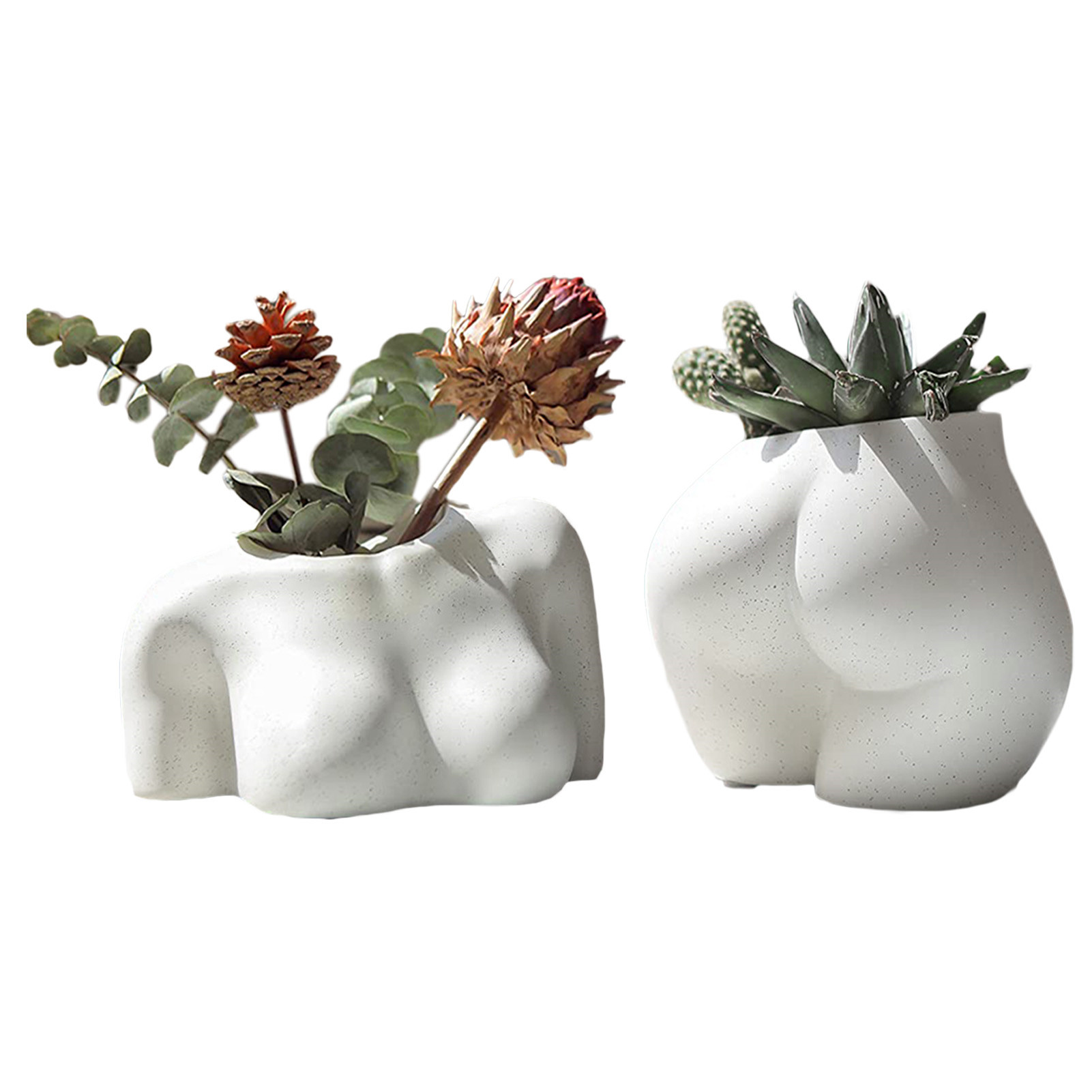 White Resin Female Body Plant Pot