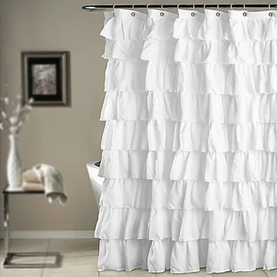 White Ruffle Shower Curtain with Hooks