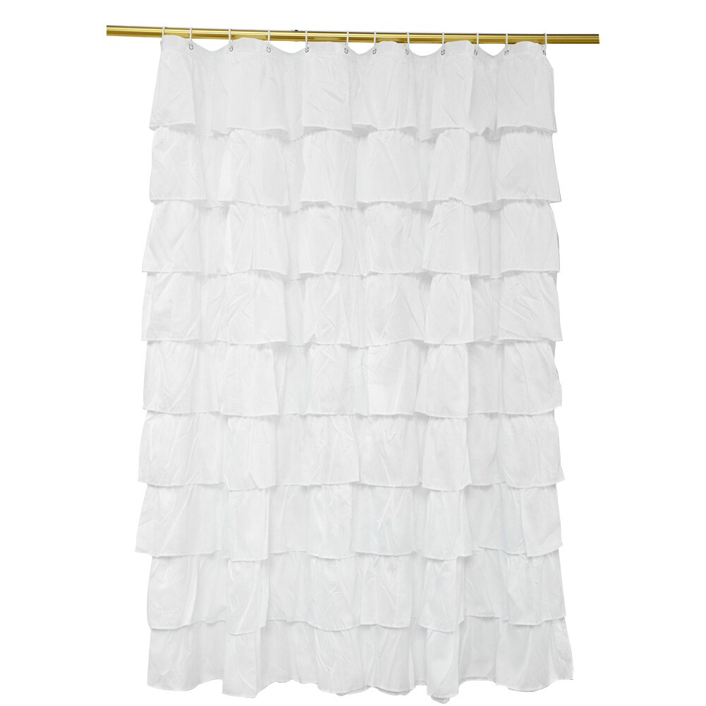 White Ruffle Shower Curtain with Hooks
