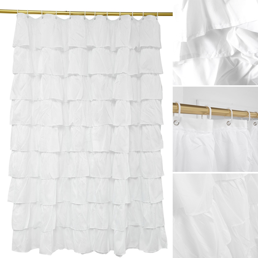 White Ruffle Shower Curtain with Hooks