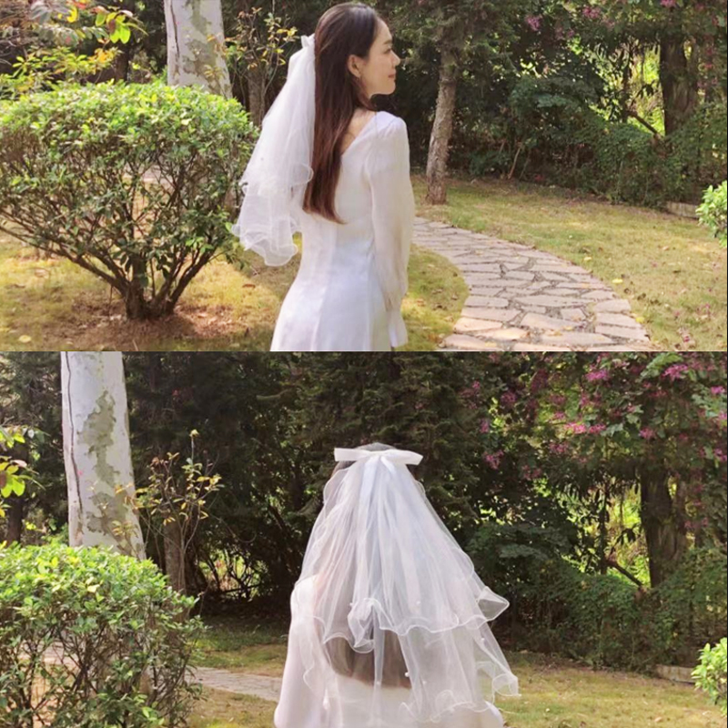 White Tulle Bow Wedding Veil