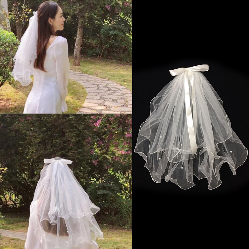 White Tulle Bow Wedding Veil