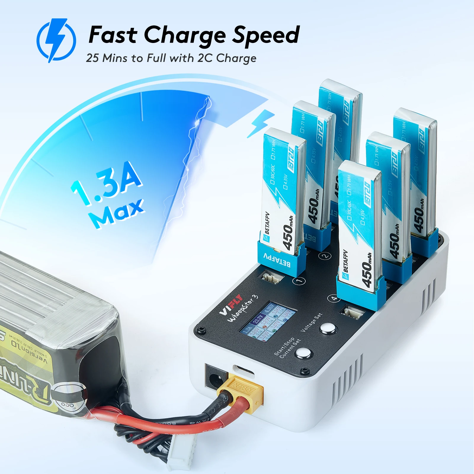 WhoopStor 3 V3 6 Ports 1S LIPO Battery Charger Discharger Storage Function for FPV Tinywhoop 4.2V 4.35V BT2.0 PH2.0