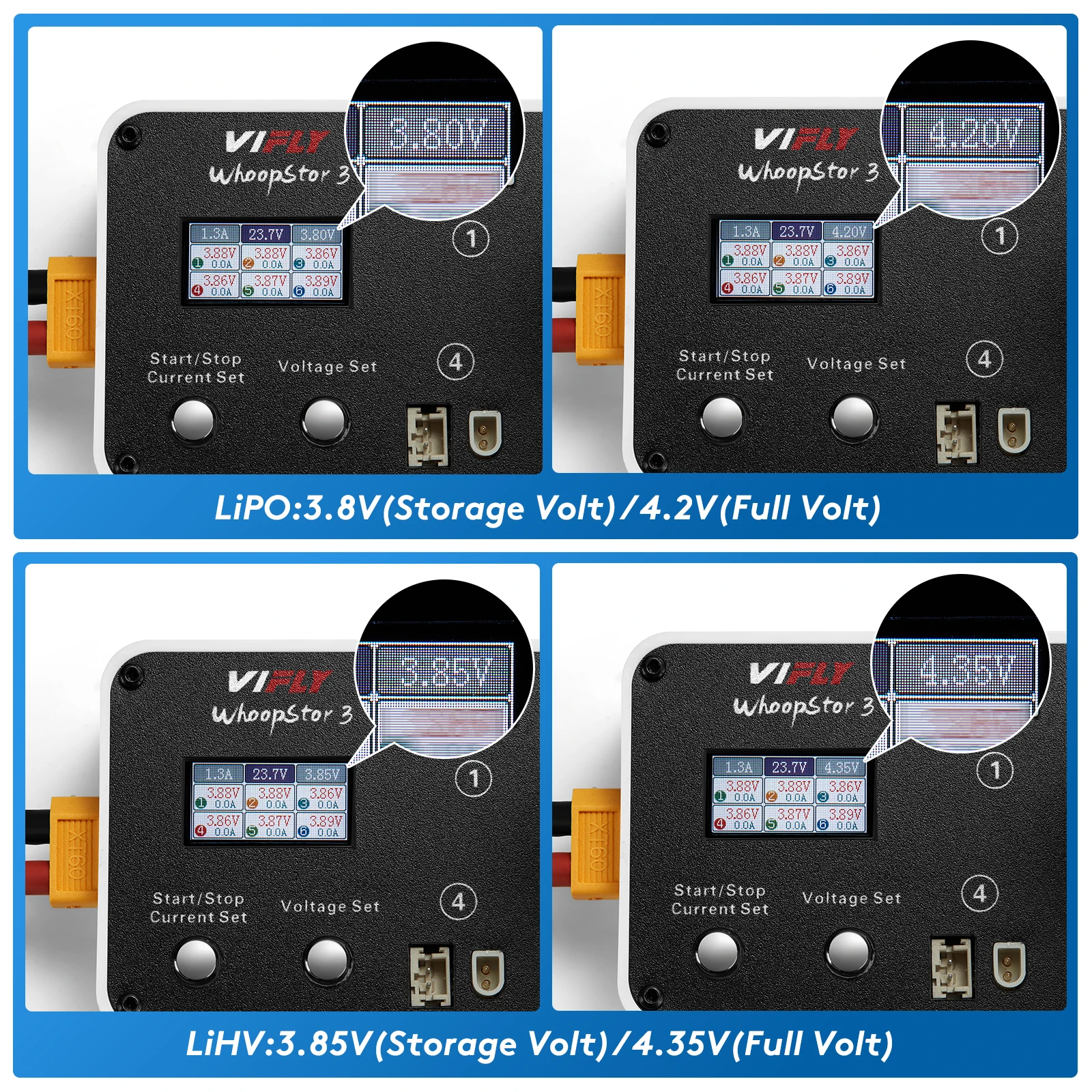 WhoopStor 3 V3 6 Ports 1S LIPO Battery Charger Discharger Storage Function for FPV Tinywhoop 4.2V 4.35V BT2.0 PH2.0