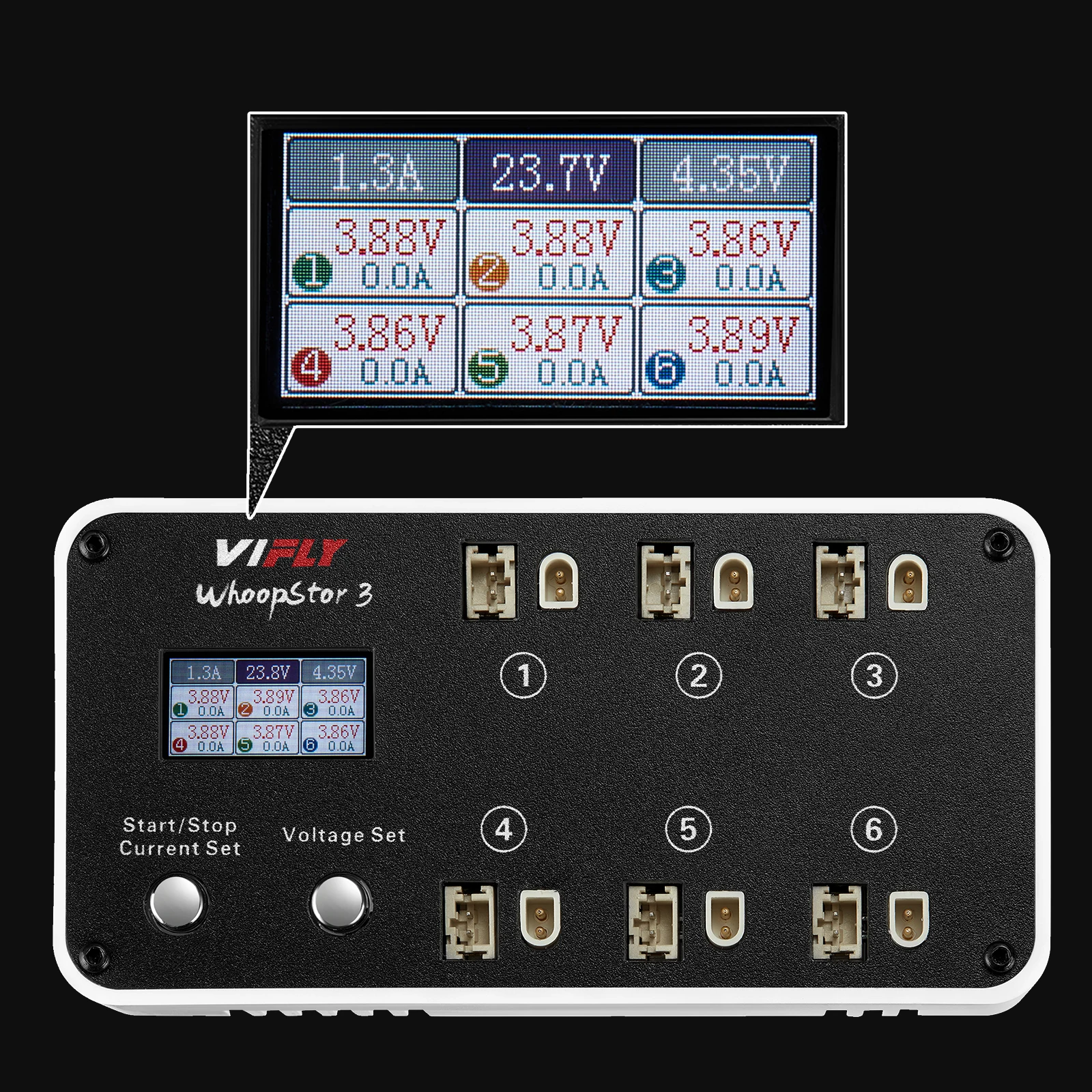 WhoopStor 3 V3 6 Ports 1S LIPO Battery Charger Discharger Storage Function for FPV Tinywhoop 4.2V 4.35V BT2.0 PH2.0