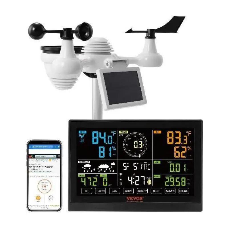 Wi-Fi Remote Controlled Weather Station 7.5 Inch Color Display 150 Meter Transmission Distance 7-in-1 Sensors with