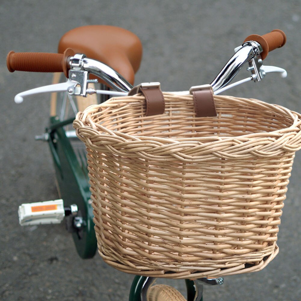 Wicker Bike Basket with Leather Straps