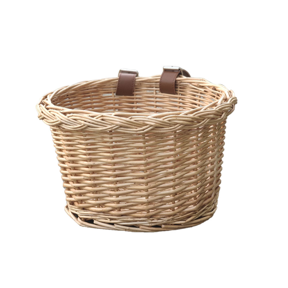 Wicker Bike Basket with Leather Straps