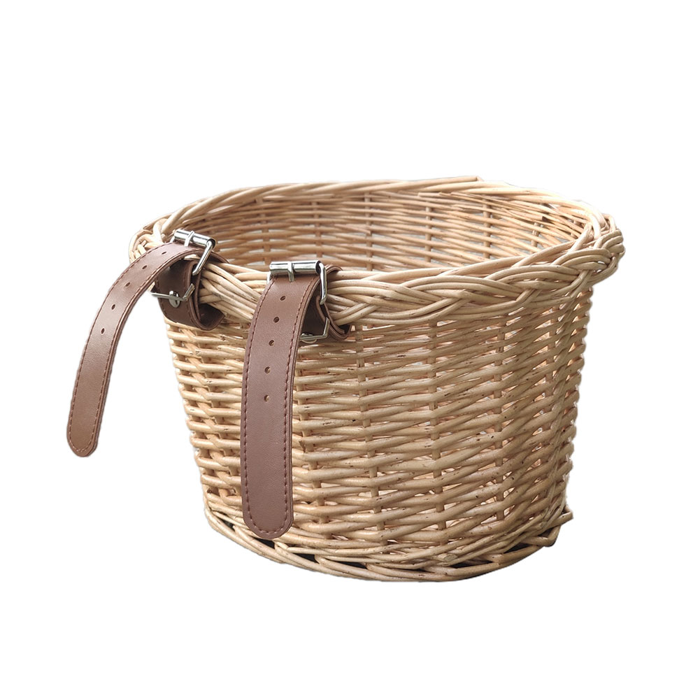 Wicker Bike Basket with Leather Straps