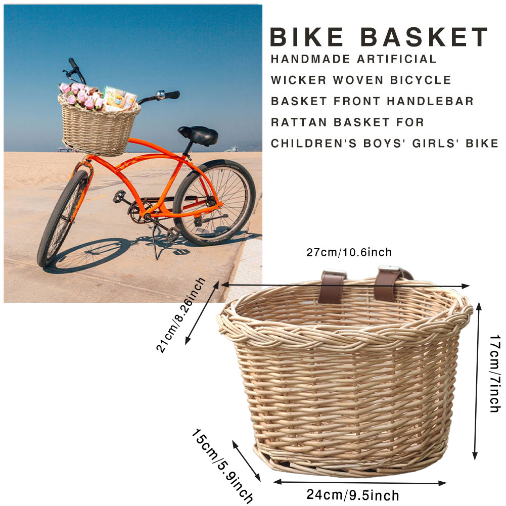 Wicker Bike Basket with Leather Straps