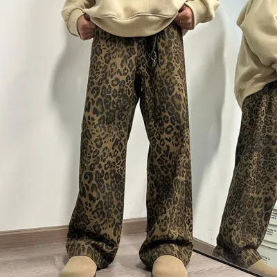 Wide Leg Mens Leopard Print Pants