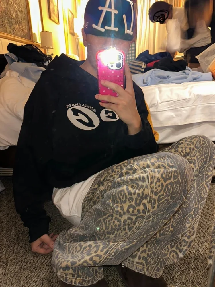 Wide Leg Mens Leopard Print Pants