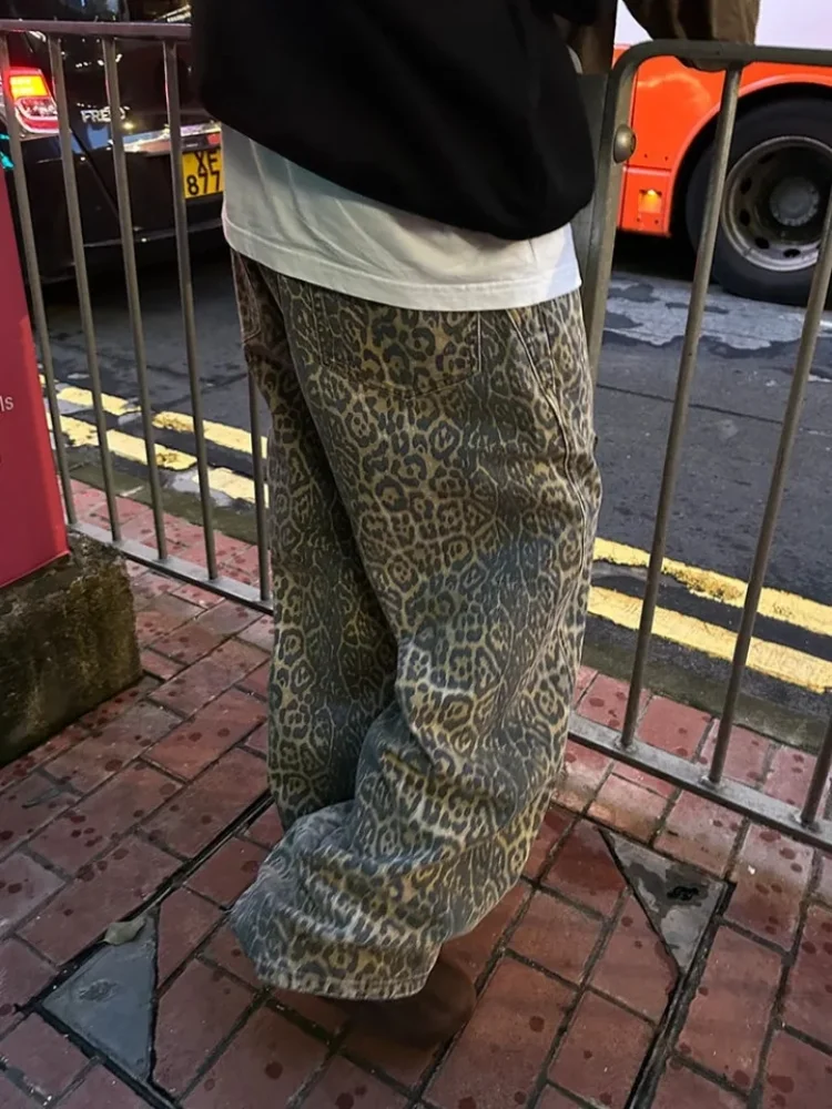 Wide Leg Mens Leopard Print Pants
