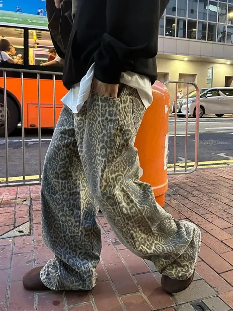 Wide Leg Mens Leopard Print Pants
