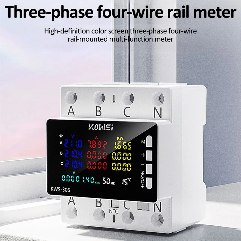 Wifi Power Energy Meter AC Monitor AC 85-290V 80A 3 Phase 4-wire DIN Rail Over Under Voltage Protector Electricity Meter