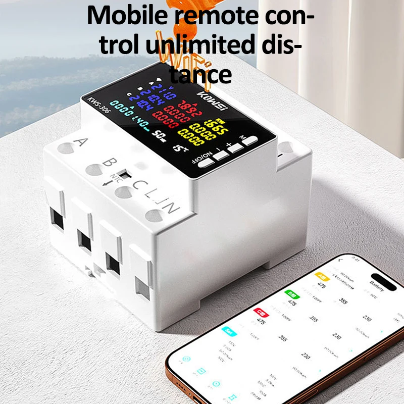 Wifi Power Energy Meter AC Monitor AC 85-290V 80A 3 Phase 4-wire DIN Rail Over Under Voltage Protector Electricity Meter