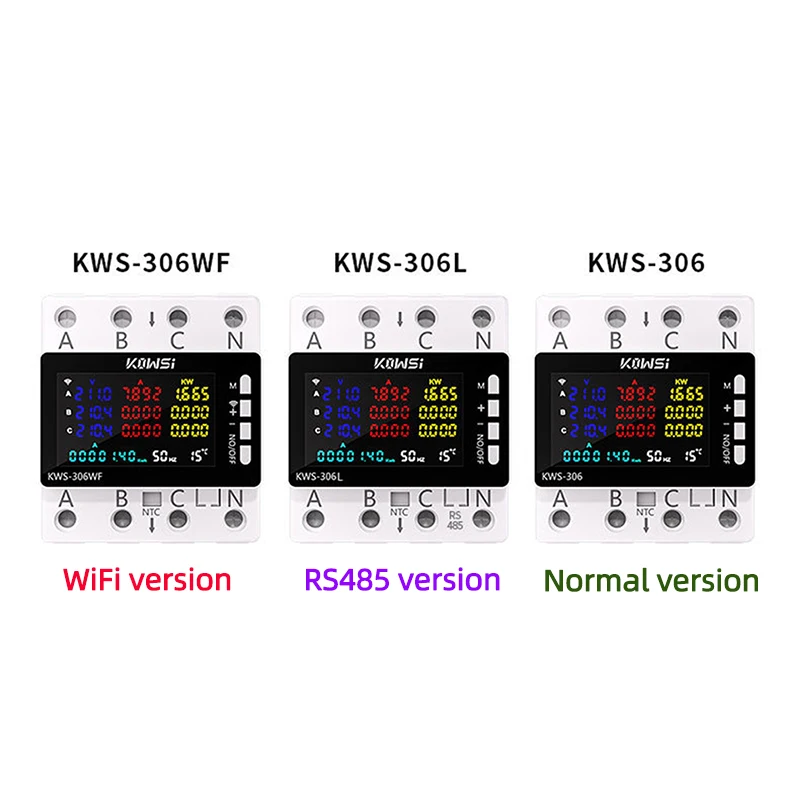 Wifi Power Energy Meter AC Monitor AC 85-290V 80A 3 Phase 4-wire DIN Rail Over Under Voltage Protector Electricity Meter