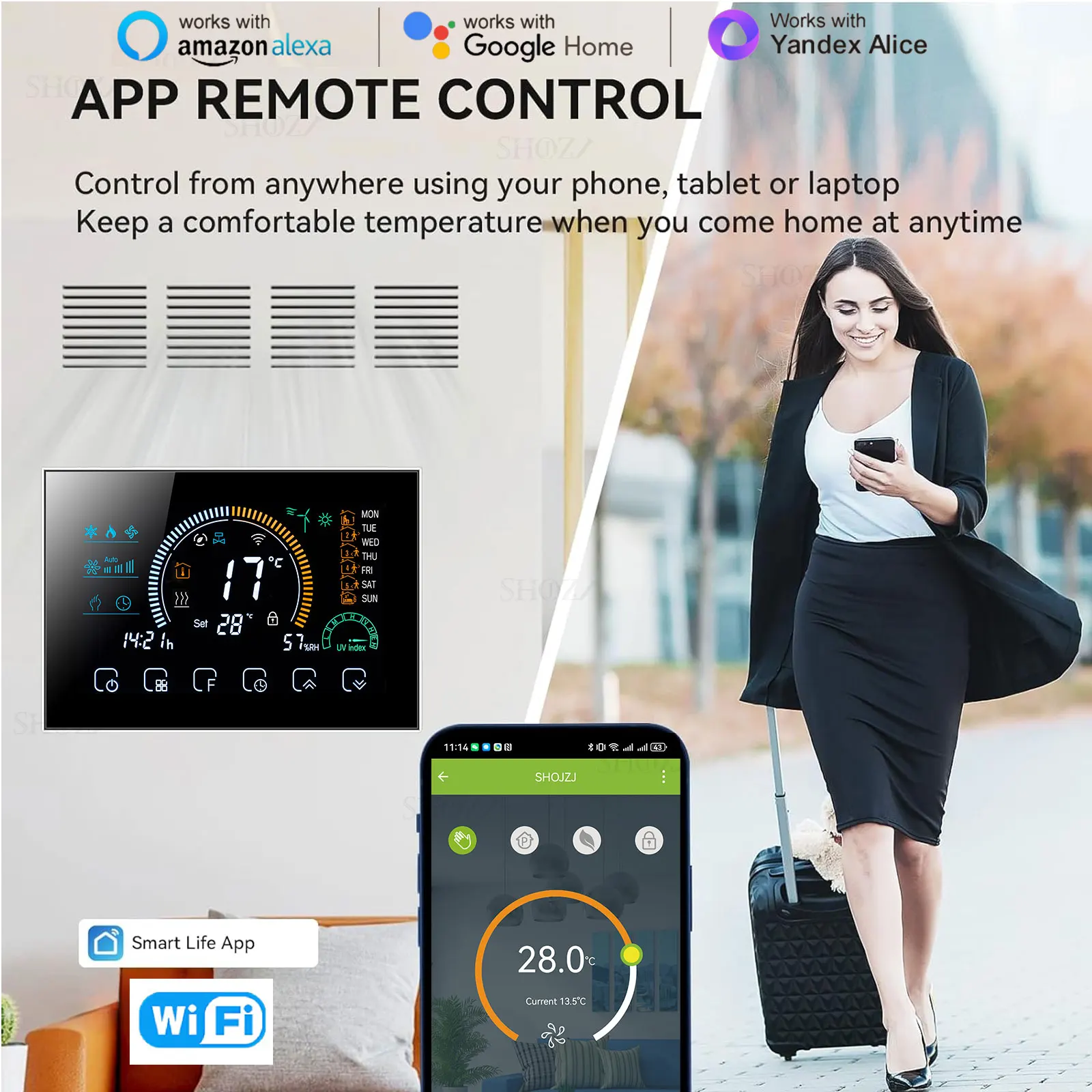 WIFI/RS485 Modbus RTU Programmable Thermostat for Control 2/4-Way Valve Heat/Cool HAVC Air System 24V/220V