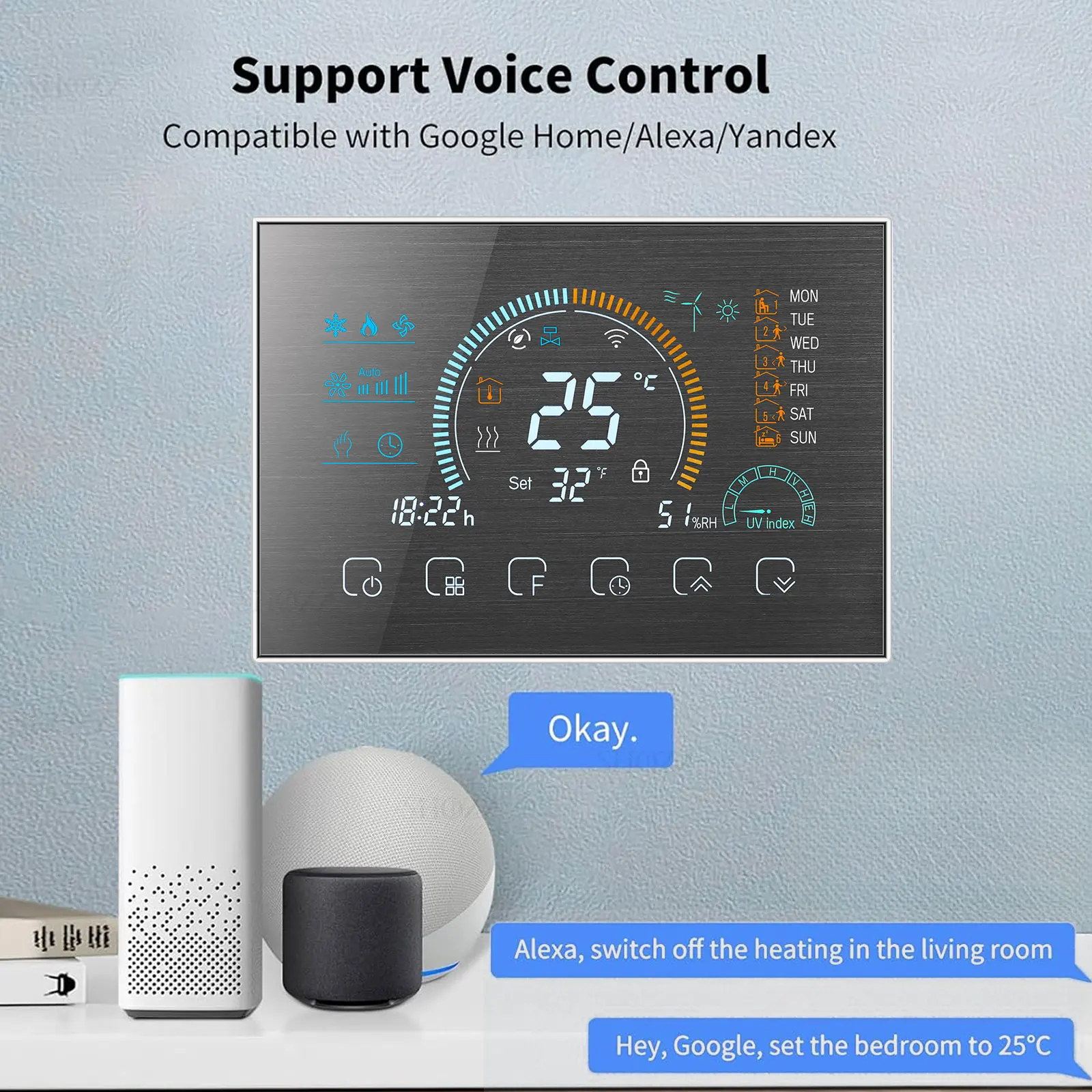 WIFI/RS485 Modbus RTU Programmable Thermostat for Control 2/4-Way Valve Heat/Cool HAVC Air System 24V/220V
