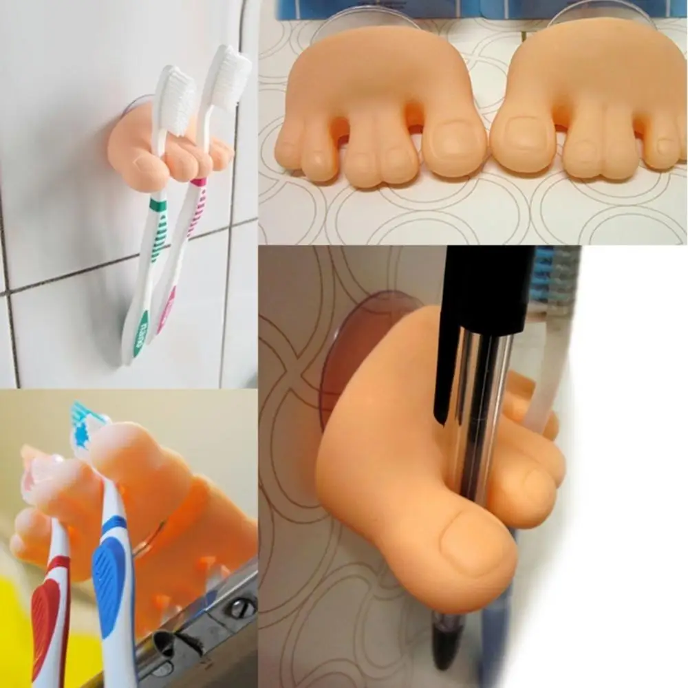 Winding Clamping Drush Holder Home Bathroom Funny Toe Foot Toothbrush Holder Cable Line Organizer Sucker Winding Clamping Drush Holder Home Bathroom Funny Toe Foot Toothbrush Holder Cable Line Organizer Sucker