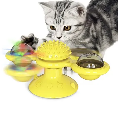 Windmill Cat Toy Interactive Pet Toys for Cats Puzzle Cat Game Toy With Whirligig Turntable for Kitten Brush Teeth Pet
