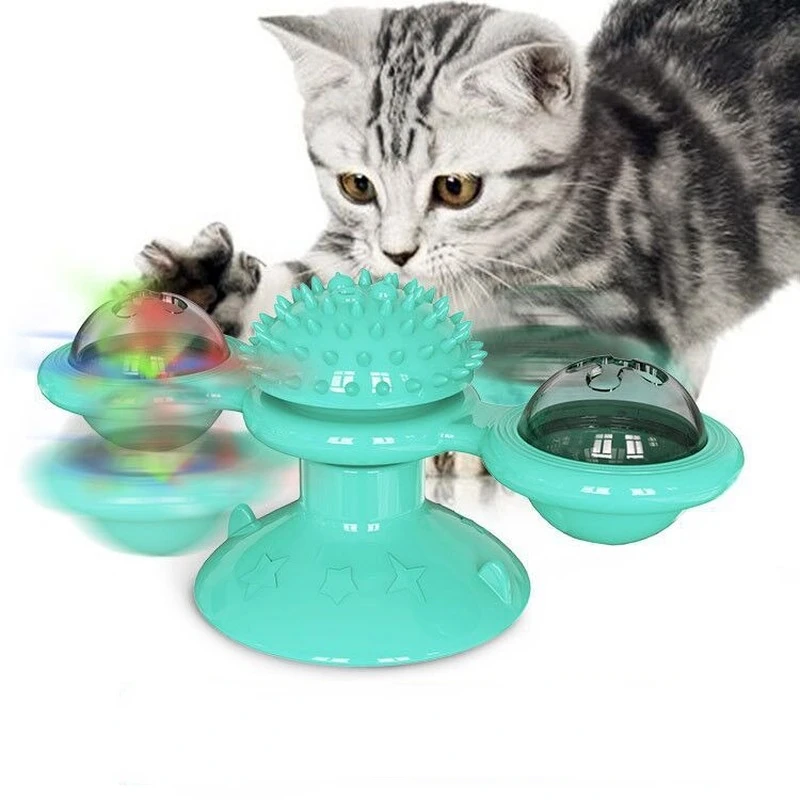 Windmill Cat Toy Interactive Pet Toys for Cats Puzzle Cat Game Toy With Whirligig Turntable for Kitten Brush Teeth Pet