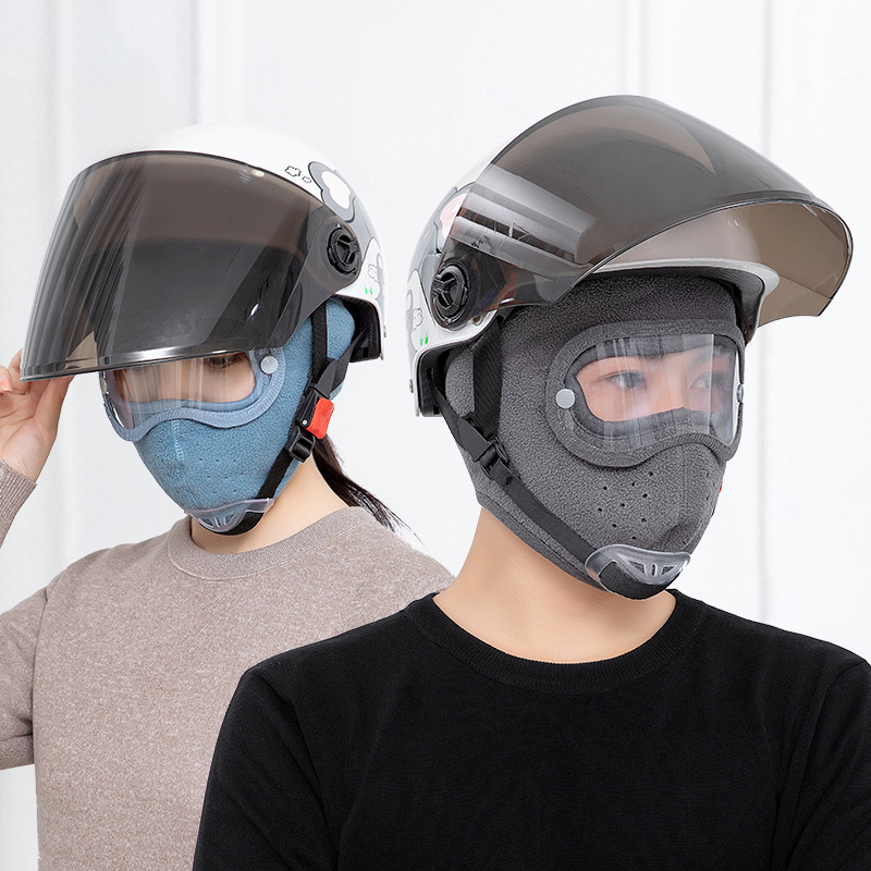 Windproof Face Warm Mask Winter Cap Ski Breathable Masks Fleece Face Shield Caps with HD Goggles Anti-fog Cycling Cap