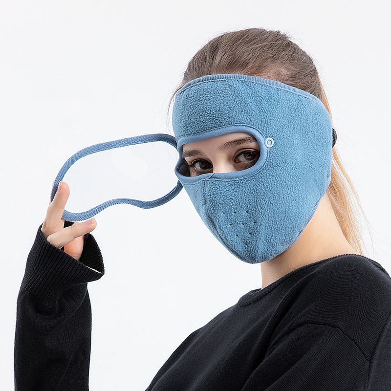 Windproof Face Warm Mask Winter Cap Ski Breathable Masks Fleece Face Shield Caps with HD Goggles Anti-fog Cycling Cap