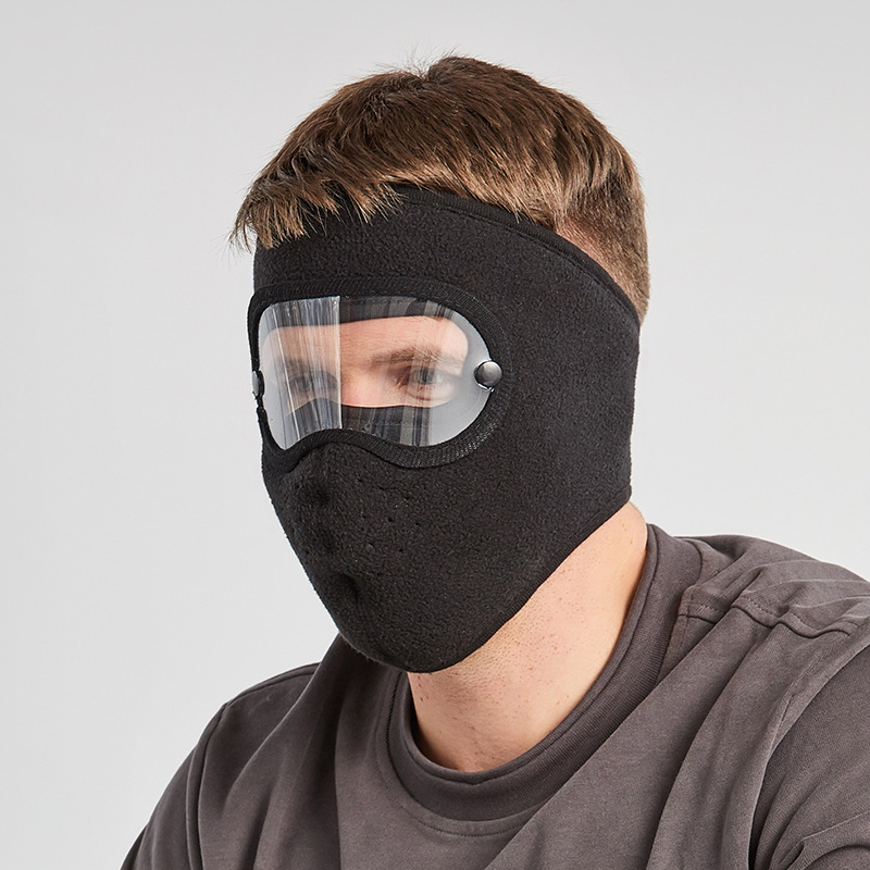 Windproof Face Warm Mask Winter Cap Ski Breathable Masks Fleece Face Shield Caps with HD Goggles Anti-fog Cycling Cap