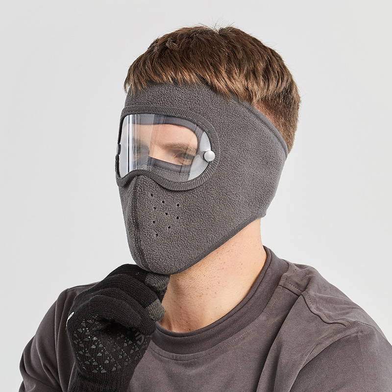 Windproof Face Warm Mask Winter Cap Ski Breathable Masks Fleece Face Shield Caps with HD Goggles Anti-fog Cycling Cap