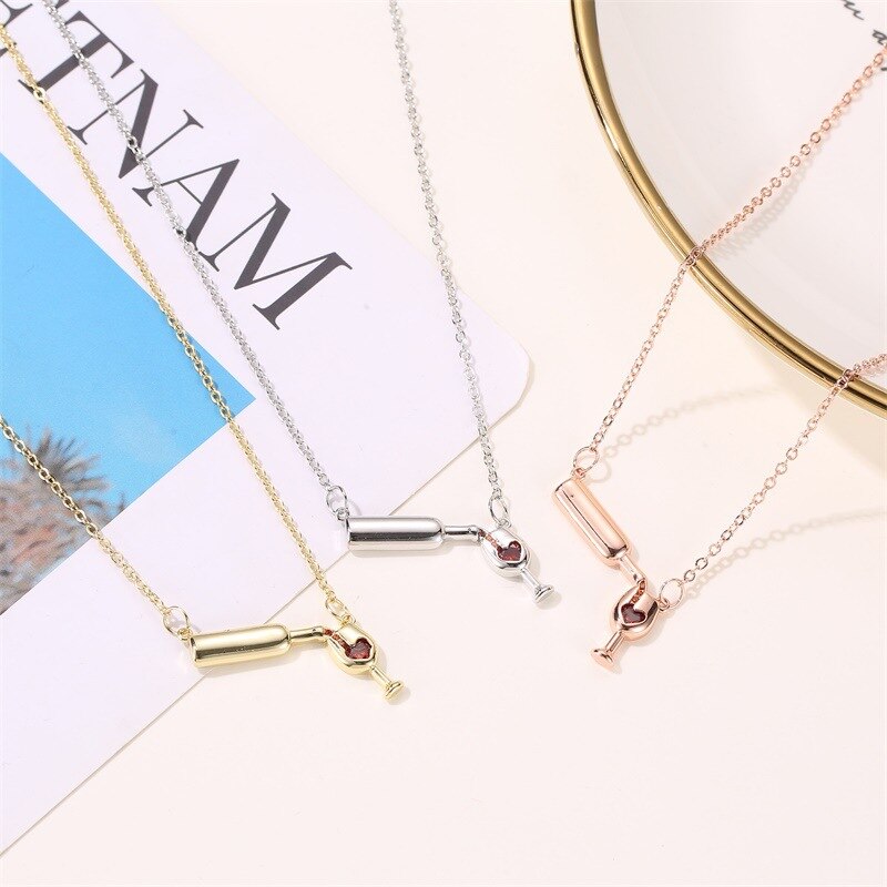 Wine Bottle and Wine Glass Necklace