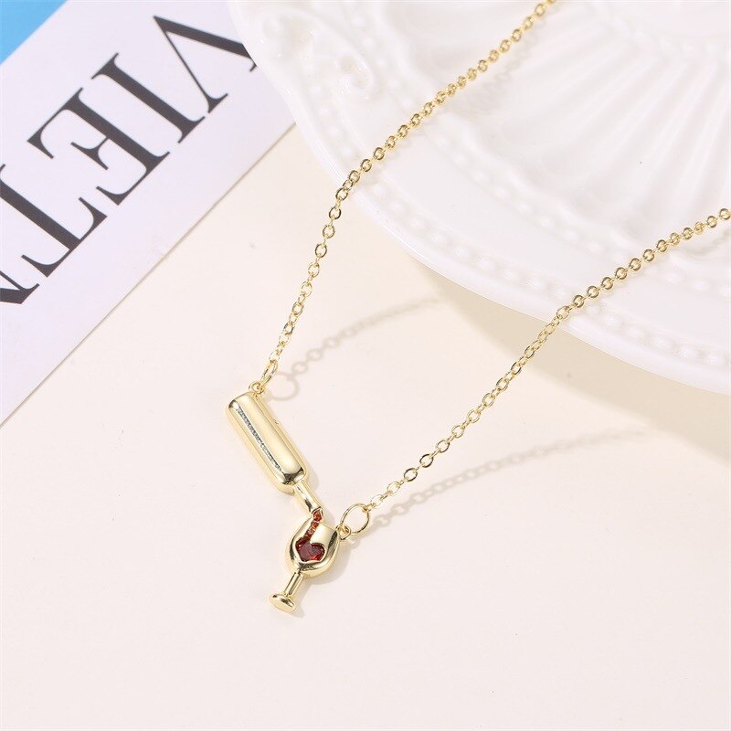 Wine Bottle and Wine Glass Necklace