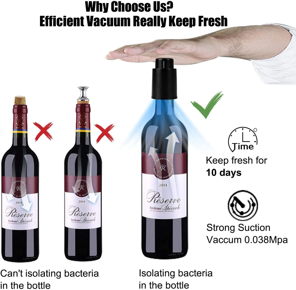 Wine Bottle Stopper Real Vacuum Wine Stoppers Reusable Wine Preserver Wine Corks Keep Fresh Best Gifts for Wine Lovers Wine Bottle Stopper Real Vacuum Wine Stoppers Reusable Wine Preserver Wine Corks Keep Fresh Best Gifts for Wine Lovers