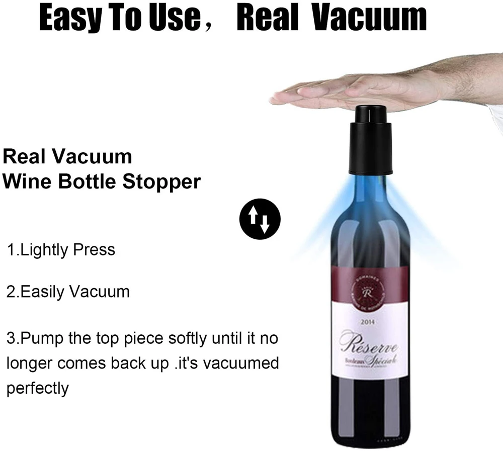 Wine Bottle Stopper Real Vacuum Wine Stoppers Reusable Wine Preserver Wine Corks Keep Fresh Best Gifts for Wine Lovers Wine Bottle Stopper Real Vacuum Wine Stoppers Reusable Wine Preserver Wine Corks Keep Fresh Best Gifts for Wine Lovers