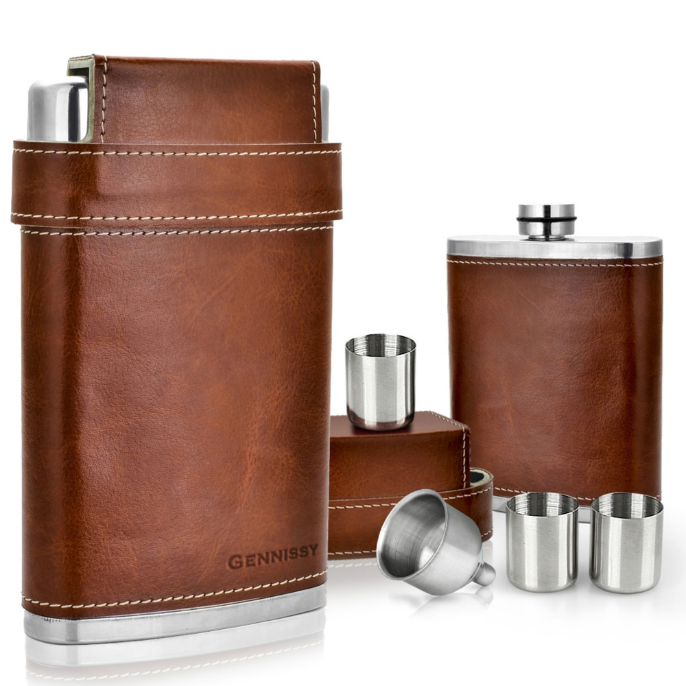 Wine Flask Stainless Steel with Leather Sleeve Wine Flask Stainless Steel with Leather Sleeve