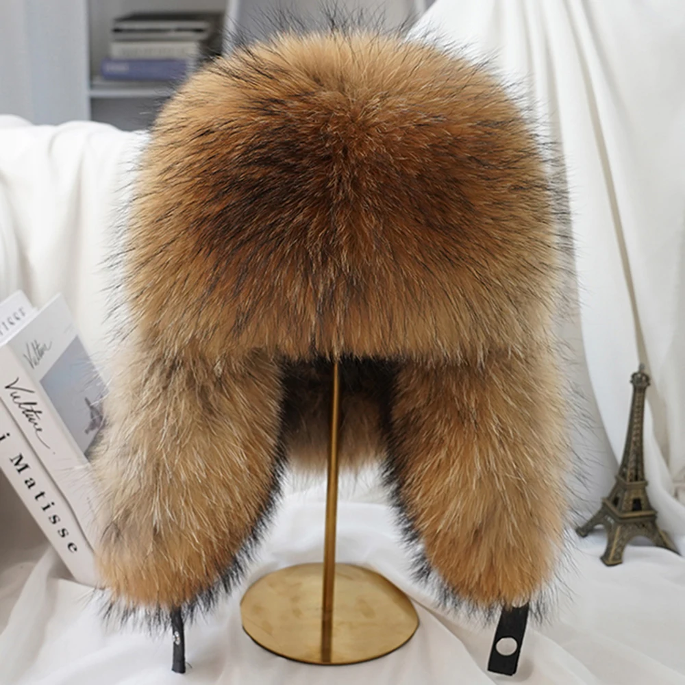 Winter 100% Real Silver Fox Fur Bomber Hat Raccoon Fur Ushanka Cap Trapper Russian Ski Hats Caps Real Leather Winter 100% Real Silver Fox Fur Bomber Hat Raccoon Fur Ushanka Cap Trapper Russian Ski Hats Caps Real Leather