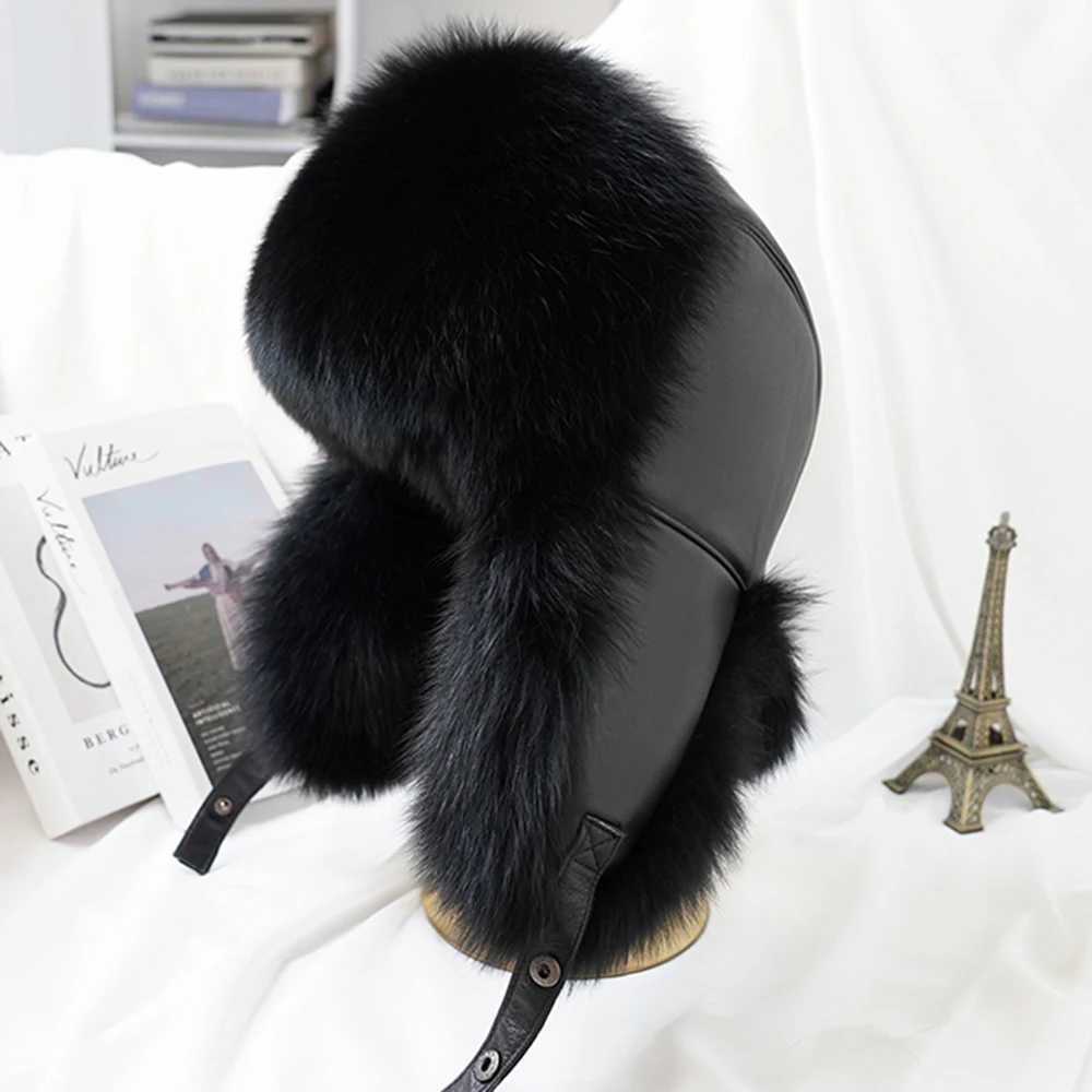 Winter 100% Real Silver Fox Fur Bomber Hat Raccoon Fur Ushanka Cap Trapper Russian Ski Hats Caps Real Leather Winter 100% Real Silver Fox Fur Bomber Hat Raccoon Fur Ushanka Cap Trapper Russian Ski Hats Caps Real Leather