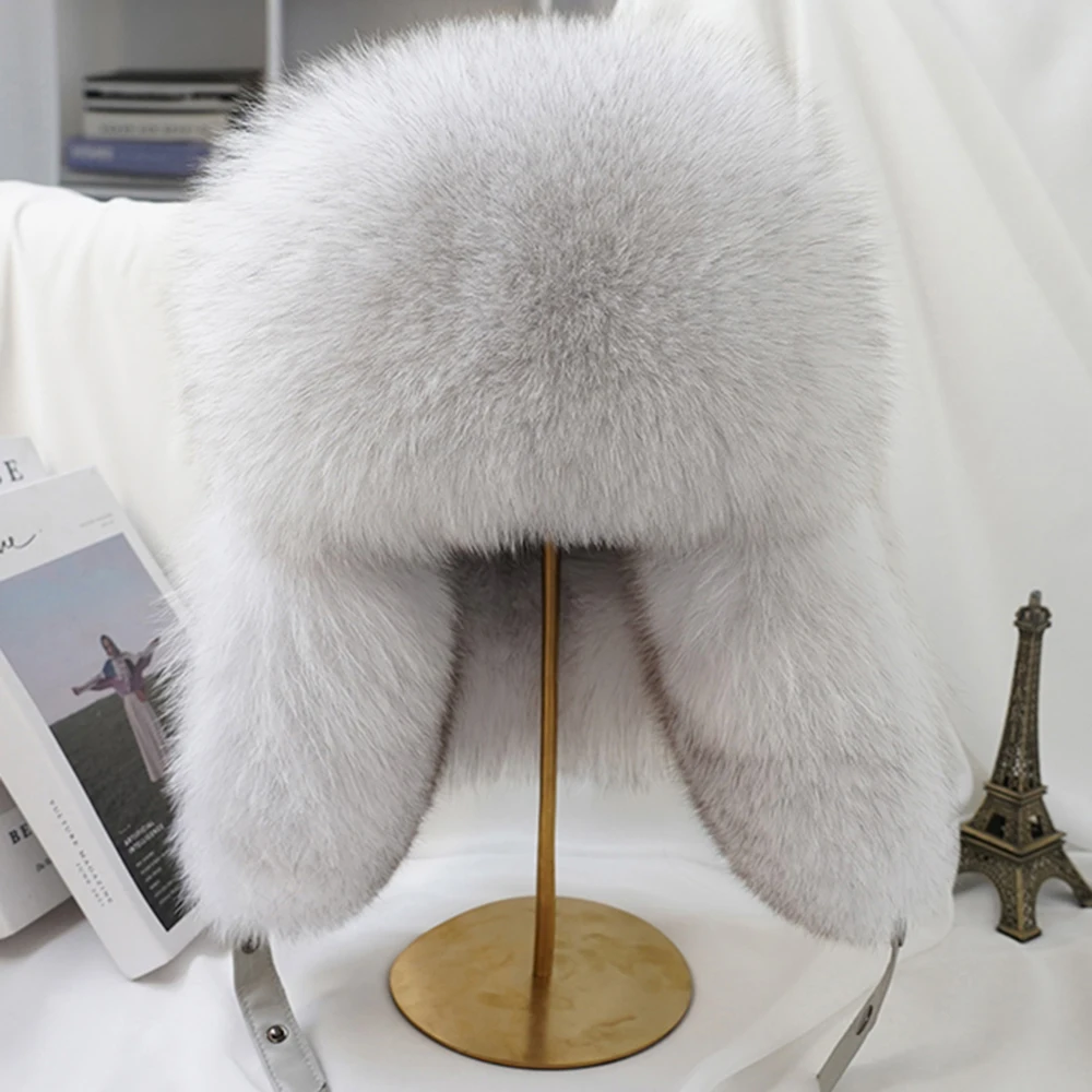 Winter 100% Real Silver Fox Fur Bomber Hat Raccoon Fur Ushanka Cap Trapper Russian Ski Hats Caps Real Leather Winter 100% Real Silver Fox Fur Bomber Hat Raccoon Fur Ushanka Cap Trapper Russian Ski Hats Caps Real Leather