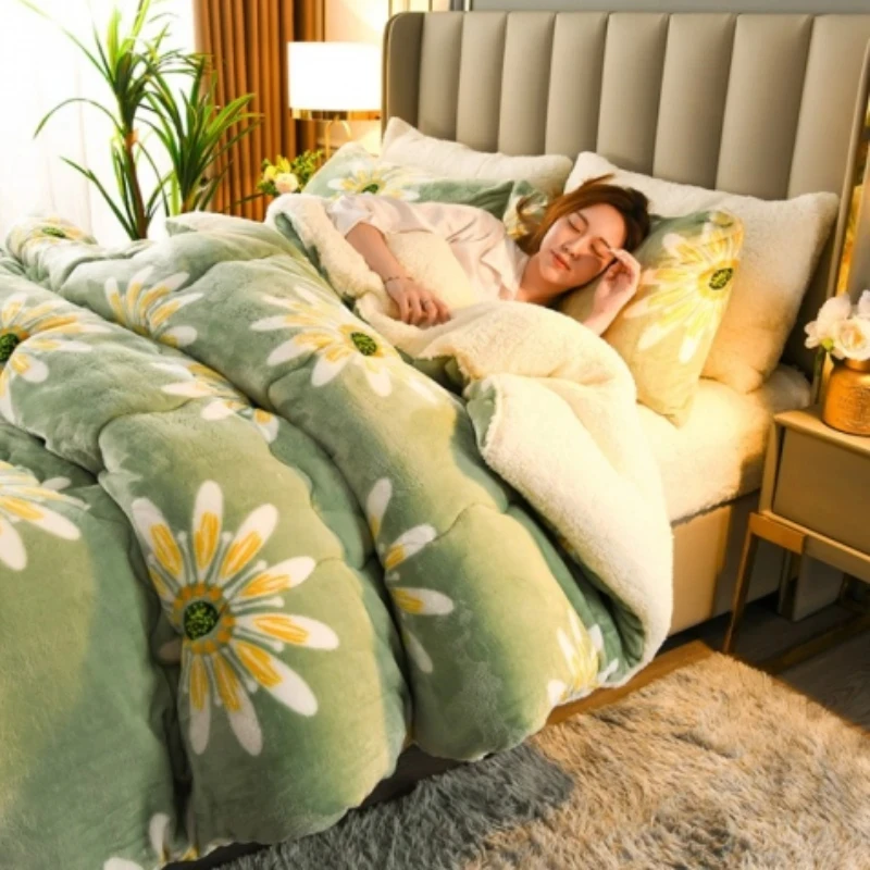 Winter Bedding Thick Quilt Blanket Thickened Warm Flannel Fleece Comforter for Cold Nights Set Bed Duvets Quilts the Winter Bedding Thick Quilt Blanket Thickened Warm Flannel Fleece Comforter for Cold Nights Set Bed Duvets Quilts the