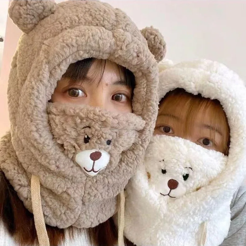 Winter Cartoon Hat With Mask Bear Lamb Beanie Hats Warm Thickened Ear Protection Skullies Beanies for Women Girl Kawaii Winter Cartoon Hat With Mask Bear Lamb Beanie Hats Warm Thickened Ear Protection Skullies Beanies for Women Girl Kawaii