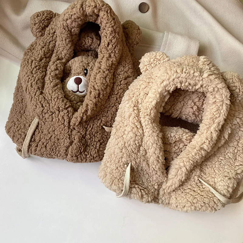 Winter Cartoon Hat With Mask Bear Lamb Beanie Hats Warm Thickened Ear Protection Skullies Beanies for Women Girl Kawaii