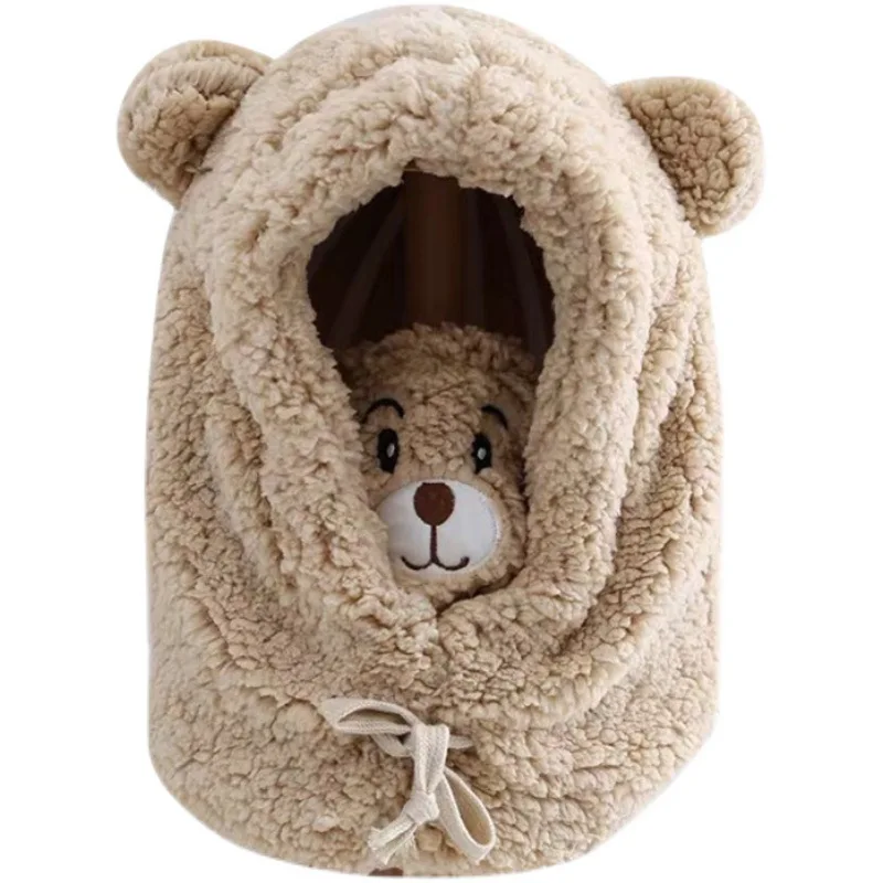 Winter Cartoon Hat With Mask Bear Lamb Beanie Hats Warm Thickened Ear Protection Skullies Beanies for Women Girl Kawaii