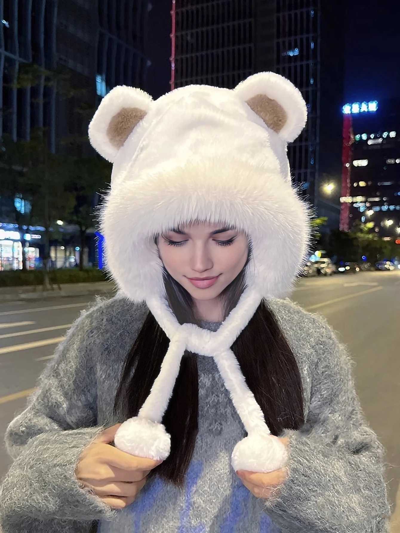Winter Cute Bear Ear Warm Hat Women Plush Beanie Hat Girls Windproof Cap Winter Cute Bear Ear Warm Hat Women Plush Beanie Hat Girls Windproof Cap