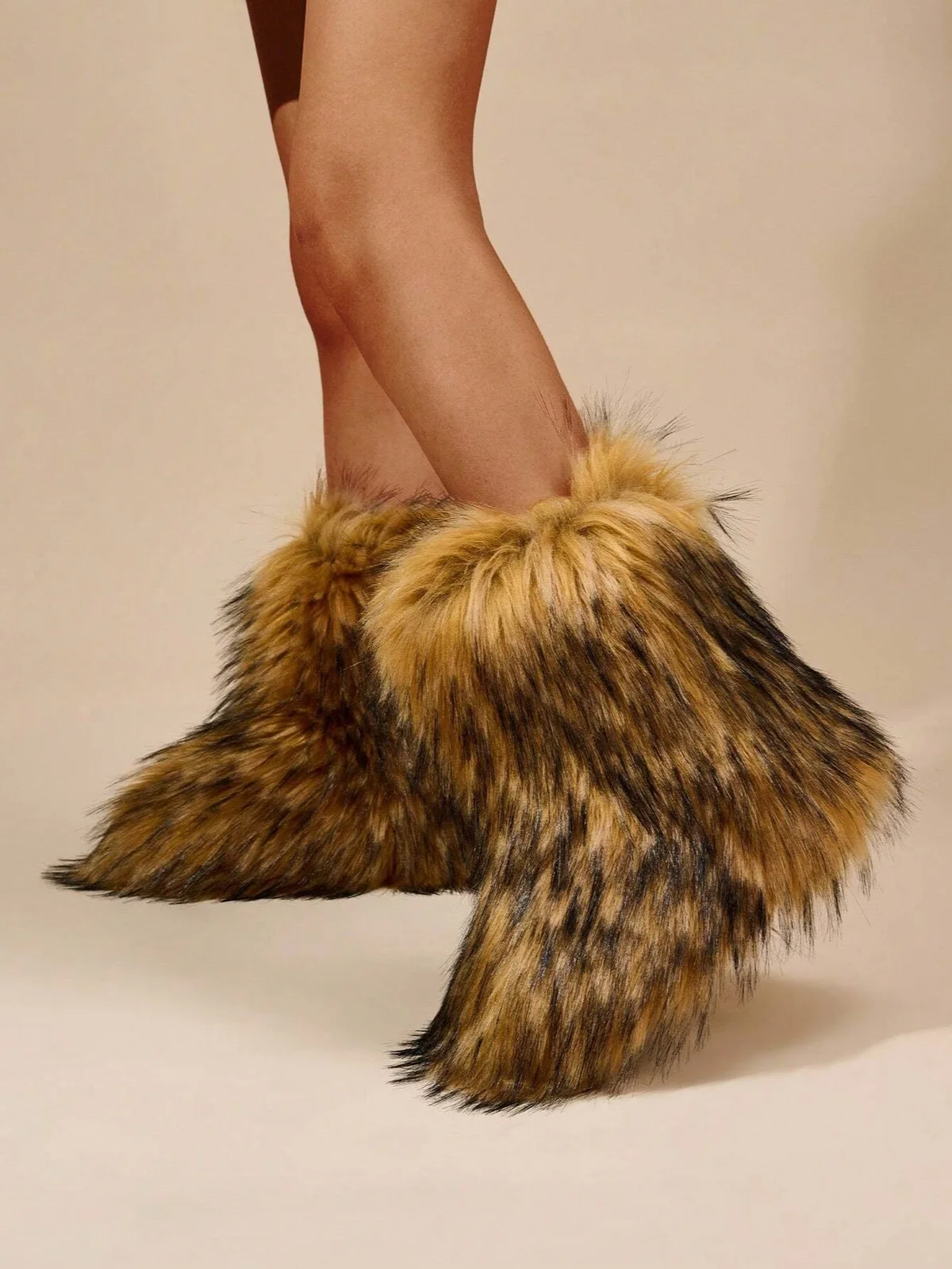 Winter Faux Fur Lining Warm Casual Snow Boots, Fashion Mid-Calf Boots For Women, Christmas Vibe