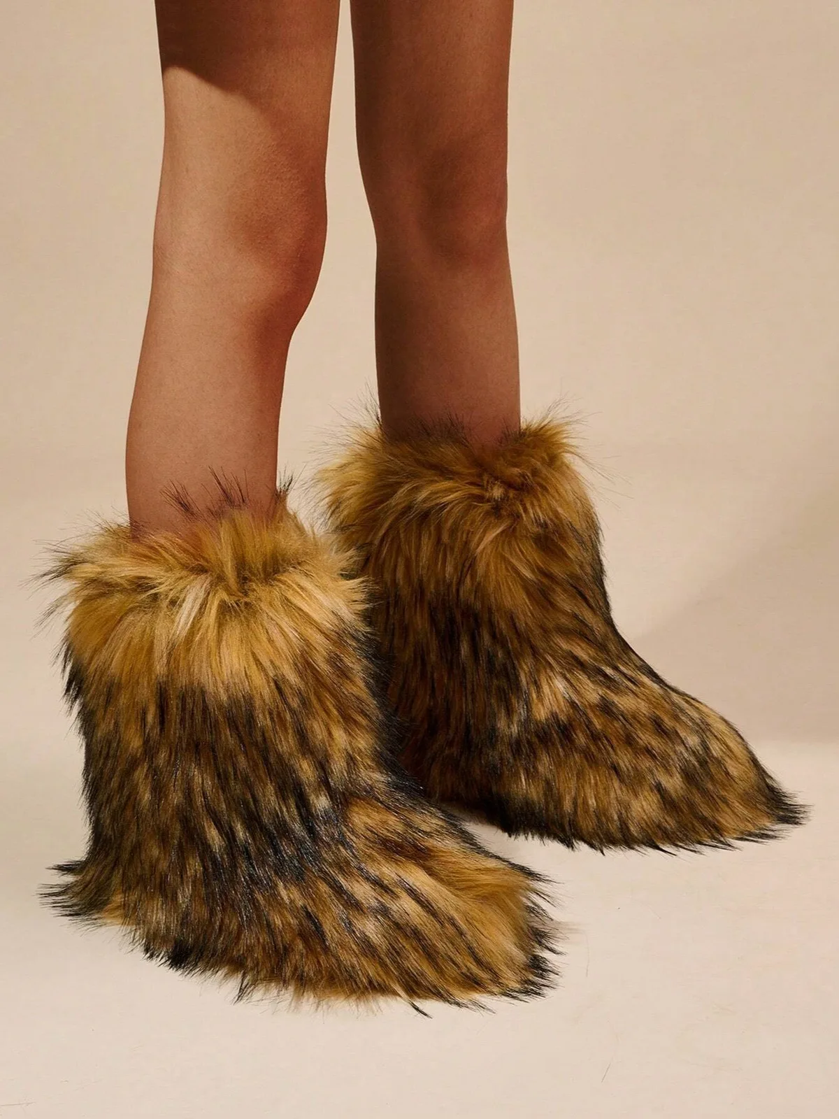 Winter Faux Fur Lining Warm Casual Snow Boots, Fashion Mid-Calf Boots For Women, Christmas Vibe