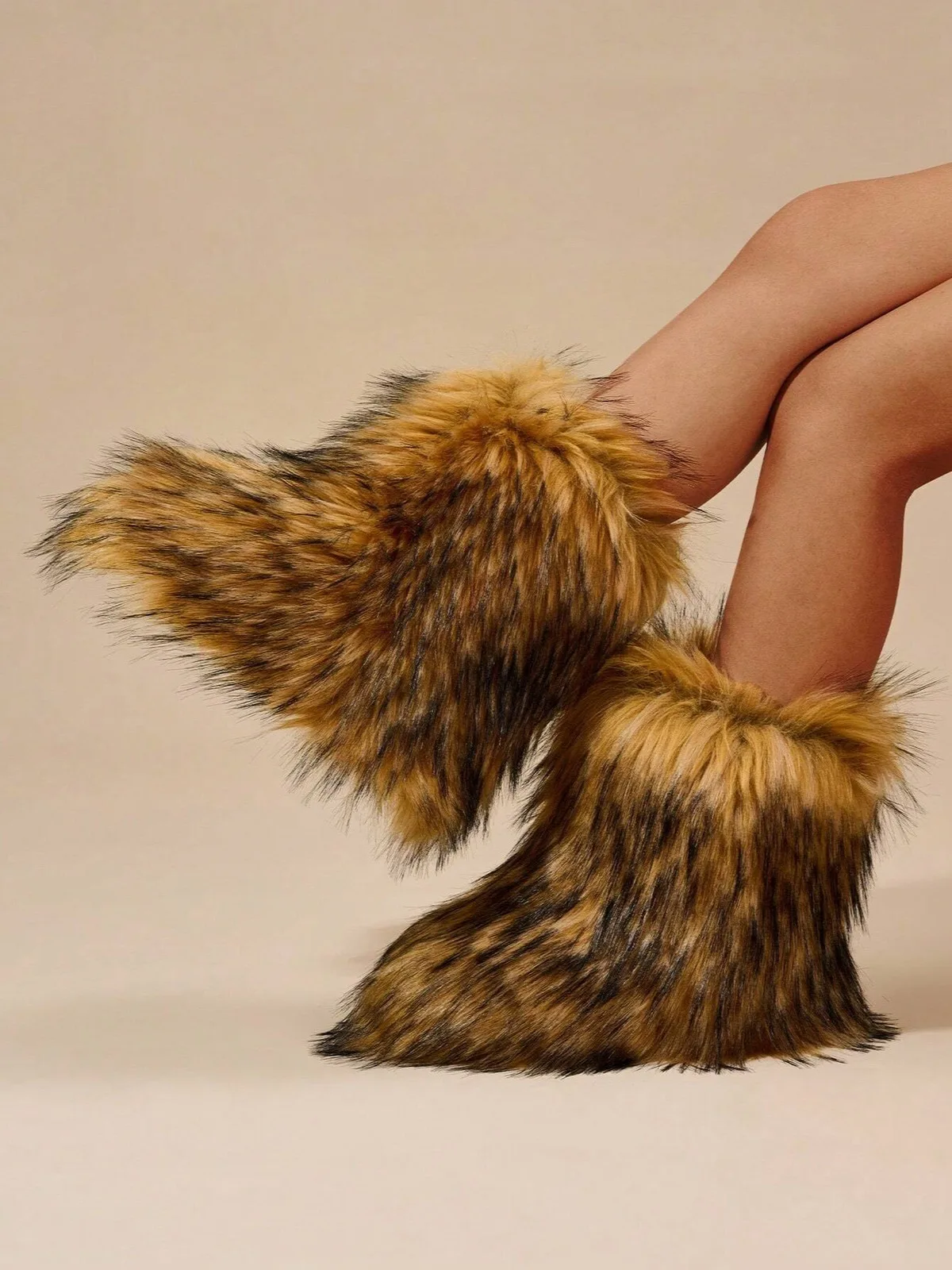 Winter Faux Fur Lining Warm Casual Snow Boots, Fashion Mid-Calf Boots For Women, Christmas Vibe