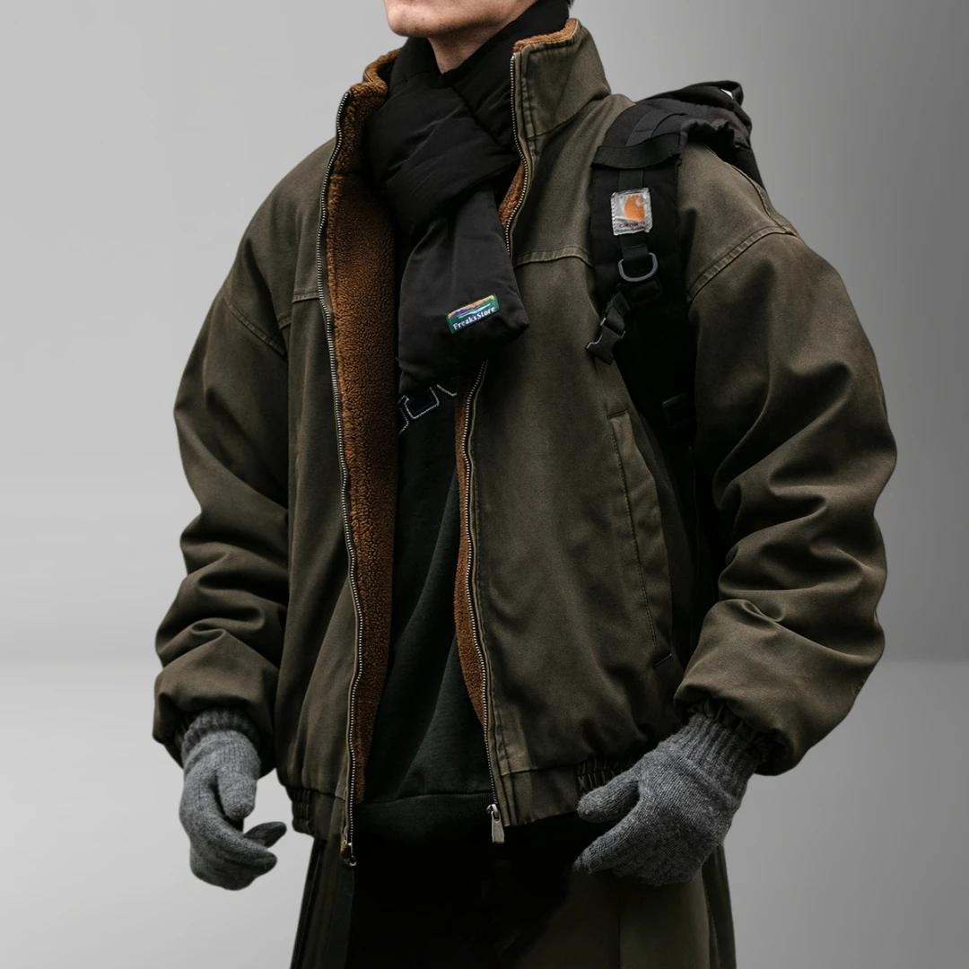 Winter Heavyweight Mens Jacket Japanese Vintage PU Coated Windproof Thick Fleece Lined Warm Distressed Streetwear Long Winter Heavyweight Mens Jacket Japanese Vintage PU Coated Windproof Thick Fleece Lined Warm Distressed Streetwear Long
