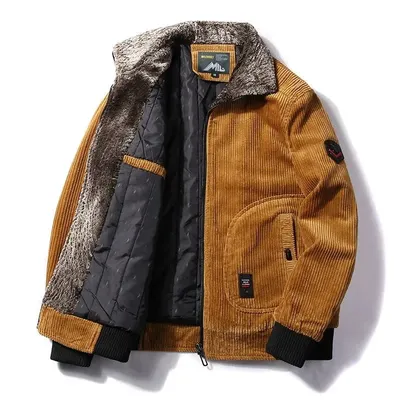Winter Jacket Men Male Thermal Windbreaker Plus Size Men's Warm Winter Corduroy Jackets and Coats Fur Collar Casual