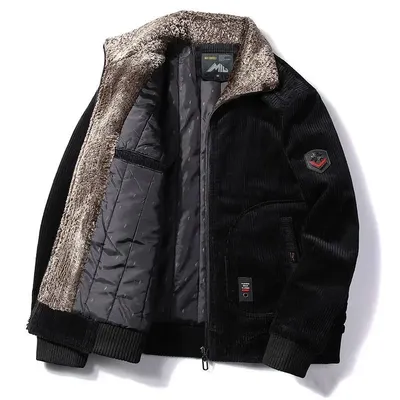Winter Jacket Men Male Thermal Windbreaker Plus Size Men's Warm Winter Corduroy Jackets and Coats Fur Collar Casual