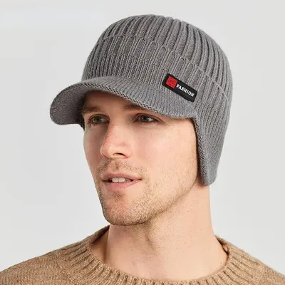 Winter Men Hat Outdoor Ear Protection Warm Thick Bicycle Knitted Cap Scarf Windproof Visors Baseball Cap Male